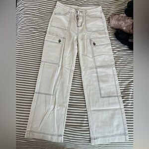 White contrast stitch denim pants